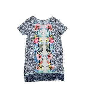 Yumi Tropical Studded Graphic Floral Tunic‎ Dress US 10 UK 14 Vacation Wear